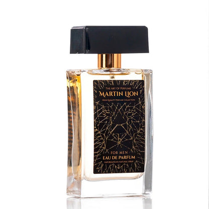 Designer‑inspired Perfume bottle with black cap and detailed label on a white background